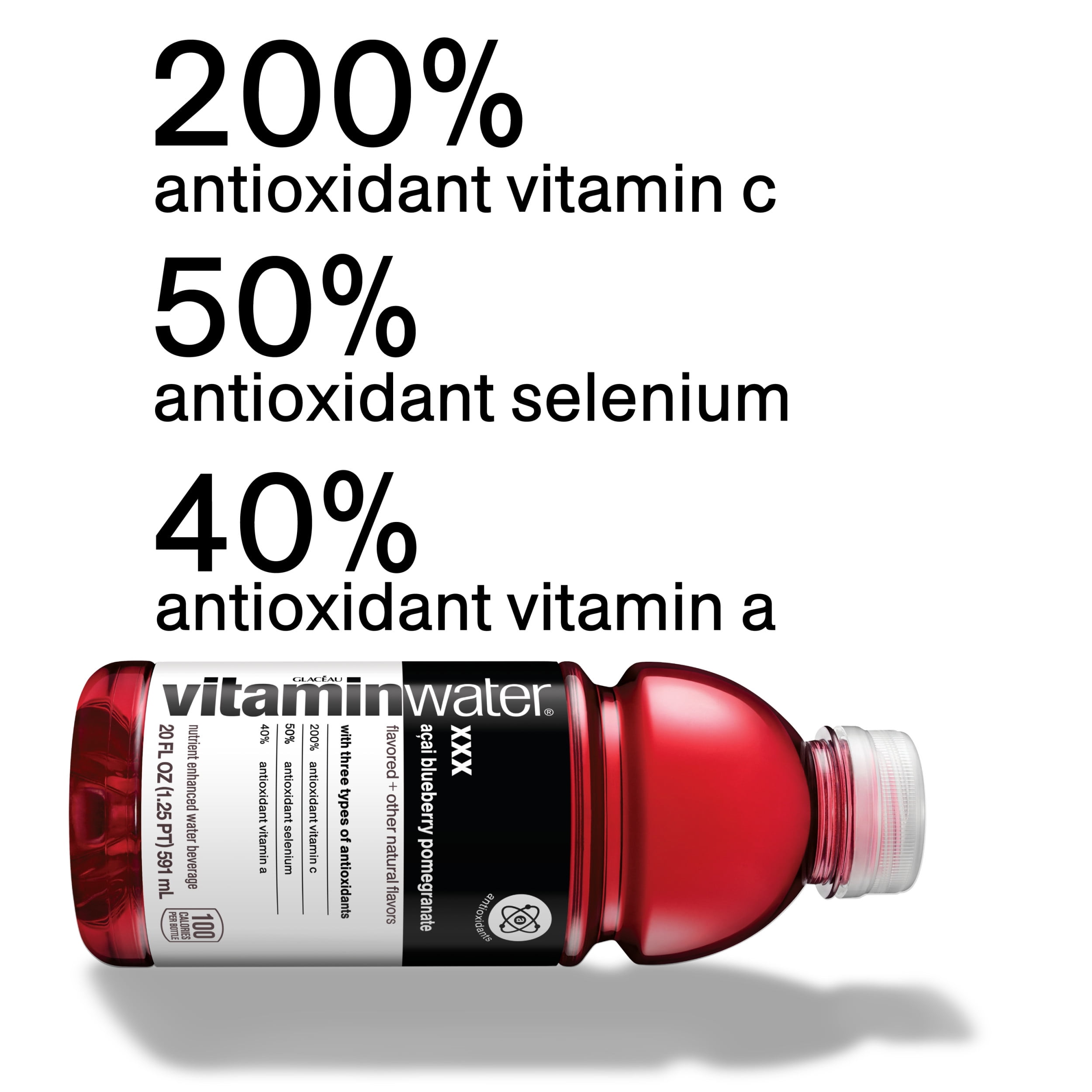 vitaminwater xxx, electrolyte enhanced water w/ vitamins, açai-blueberry-pomegranate drinks, 20 fl oz, 12 Pack