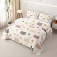 thumbnail image 3 of Manfei Cartoon Cat Twin Quilt Set, Spring Leaf Flower Twin Coverlet Set, Cream, 2pcs, 1 Bedspread and 1 Pillowcase, 3 of 7