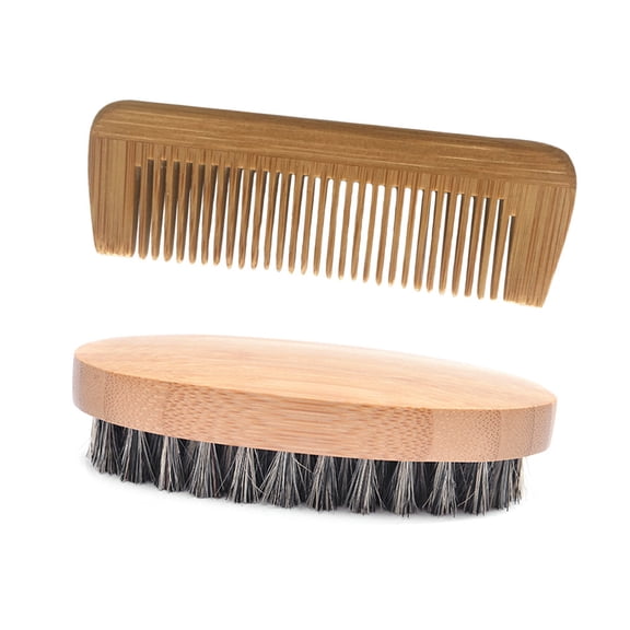 Awwp Clearance Sale Hair Care Wood Hair Men Hard Round Mustache and Comb Brush Boar Beard Hair Care, 1X Beard Brush, 1X Comb Polyester Hair Care Net Brown