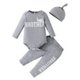 thumbnail image 2 of Aojekbee Baby Boy Fall Outfit Letter Print Long Sleeve Romper with Long Pants and Hat 3 Pcs Set, 2 of 10