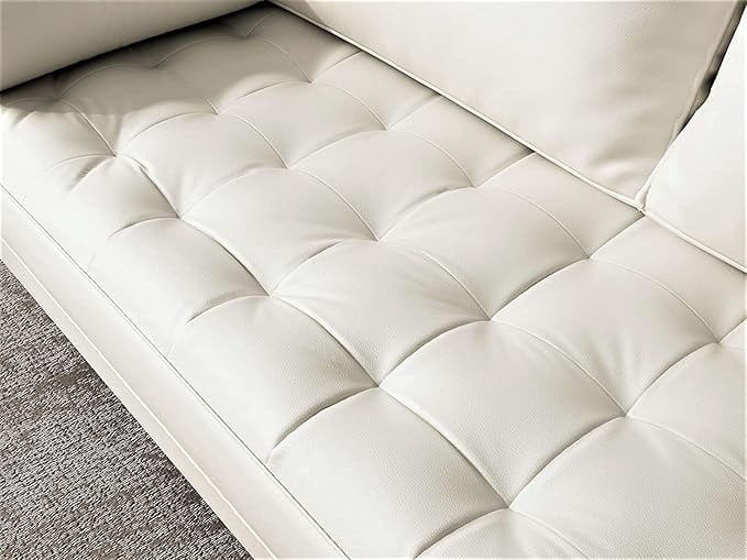 Faux leather Mid Century Modern Couch with Bolster Pillows