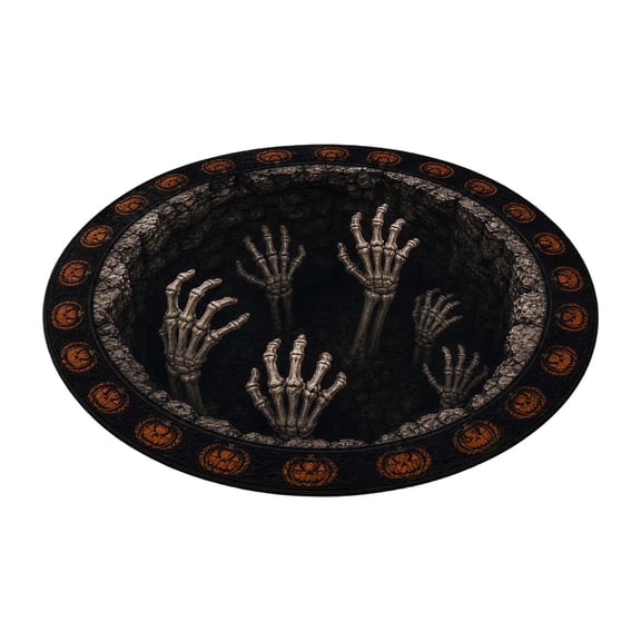 LLDYYDS Halloween Party Nonâ Round Rug, 3D Vortex Tunnel OpticalâIllusion Carpet with Glowing Pumpkin & Bat Print, Festive Indoor Decor Mat for Home Halloween Display One Size