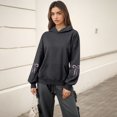 thumbnail image 4 of Stichou Hoodies for Women Cute Bow Trim Preppy Sweatshirts Long Sleeve Drop Shoulder Fleece Pullover Tops w/Pocket Dark Gray S, 4 of 7