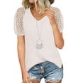 thumbnail image 1 of Arvbitana Women's Summer T-Shirts Casual Short Lace Sleeve V Neck Solid Color Loose Fit Waffle Tops, 1 of 9