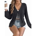 thumbnail image 5 of Women Crochet Long Sleeve Loose Casual Open Front Cardigan Drape Sweaters Boho Summer Beach Coverups Black S, 5 of 10