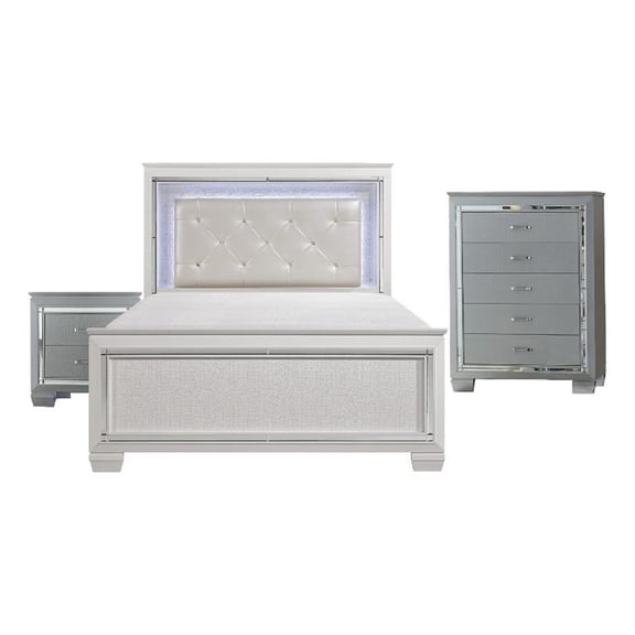 Alen 3 Pc Full Size Bedroom Set- Button Tufting- Mirror Trim- Black