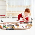 Wooden Train Set 70pcs with Construction Train Tracks and Color Box for
