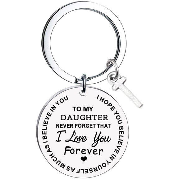 To My Daughter Keychain, Usavan Stainless Steel Initial Last Name Inspirational Gift, 26 Letter Family Message Engraved Keychain for Christmas Birthday Thanksgiving