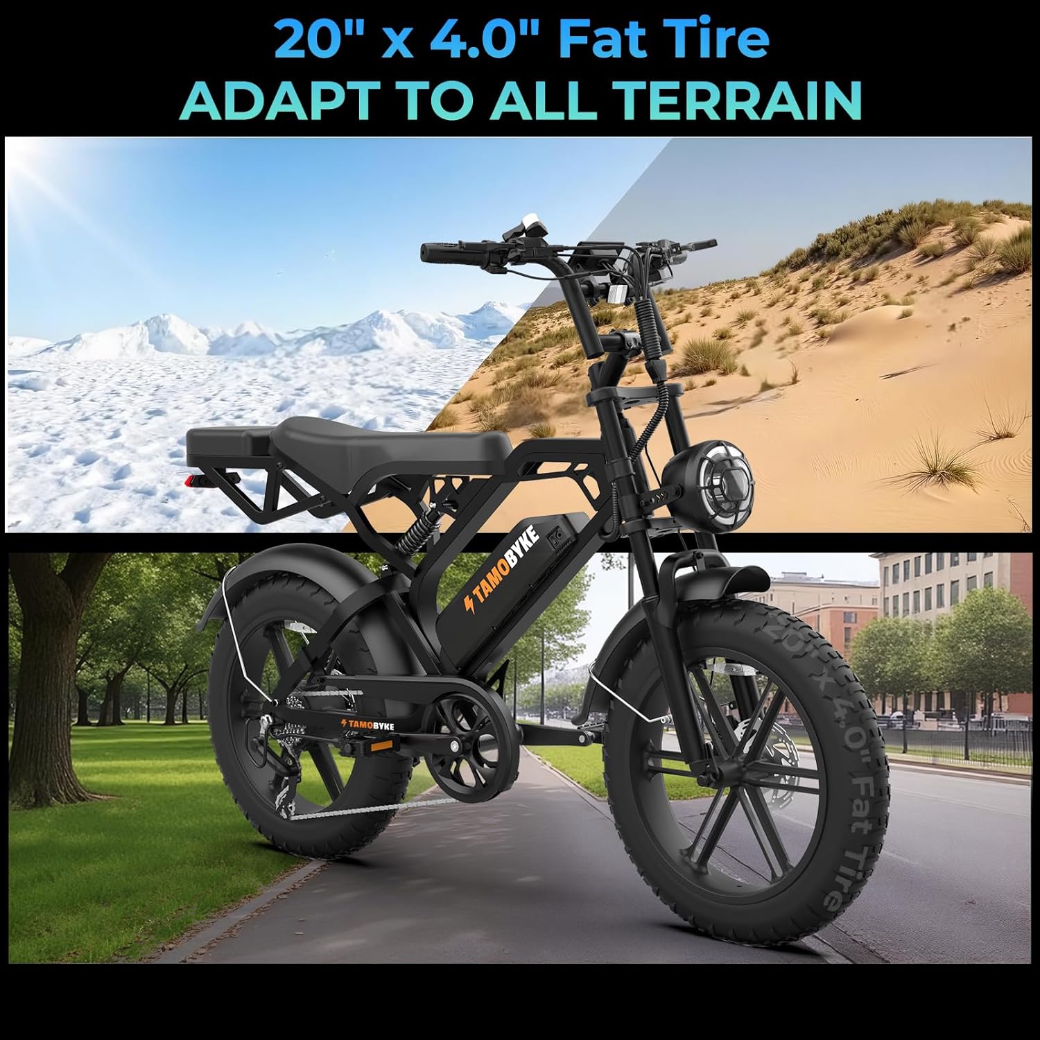 Tamobyke V20 Peak 1500W Electric Bike,20" Fat Tire E-Mountain Bikes,48V 15.6AH 30mph Ebike for Adults Full Suspension UL2849