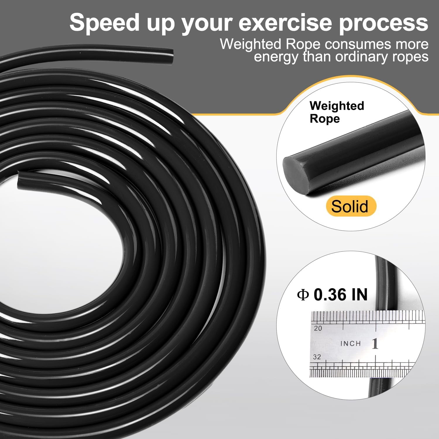 1LB Weighted Jump Rope, Aluminum Handle Tangle-Free Speed Skipping Rope with Ball Bearing, Adjustable 9mm Cotton & PVC Cord for MMA Boxing CrossFit Workout, Black