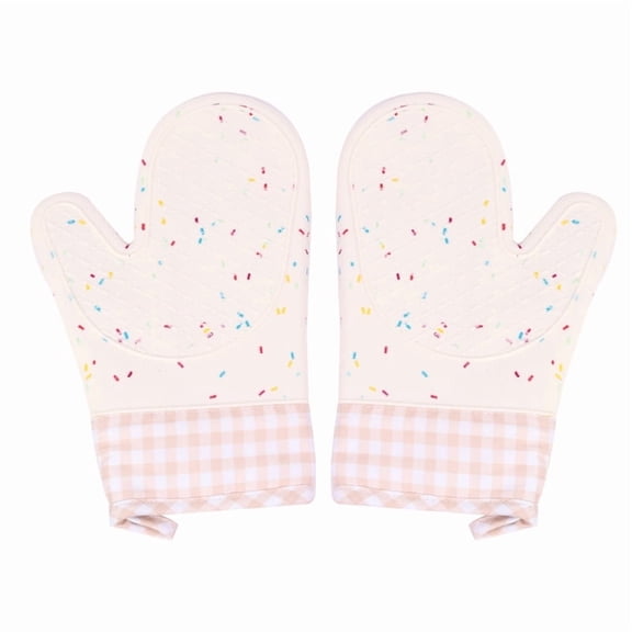 Sprinkles Cream Gingham Silicone Cotton Oven Mitts 2 Count