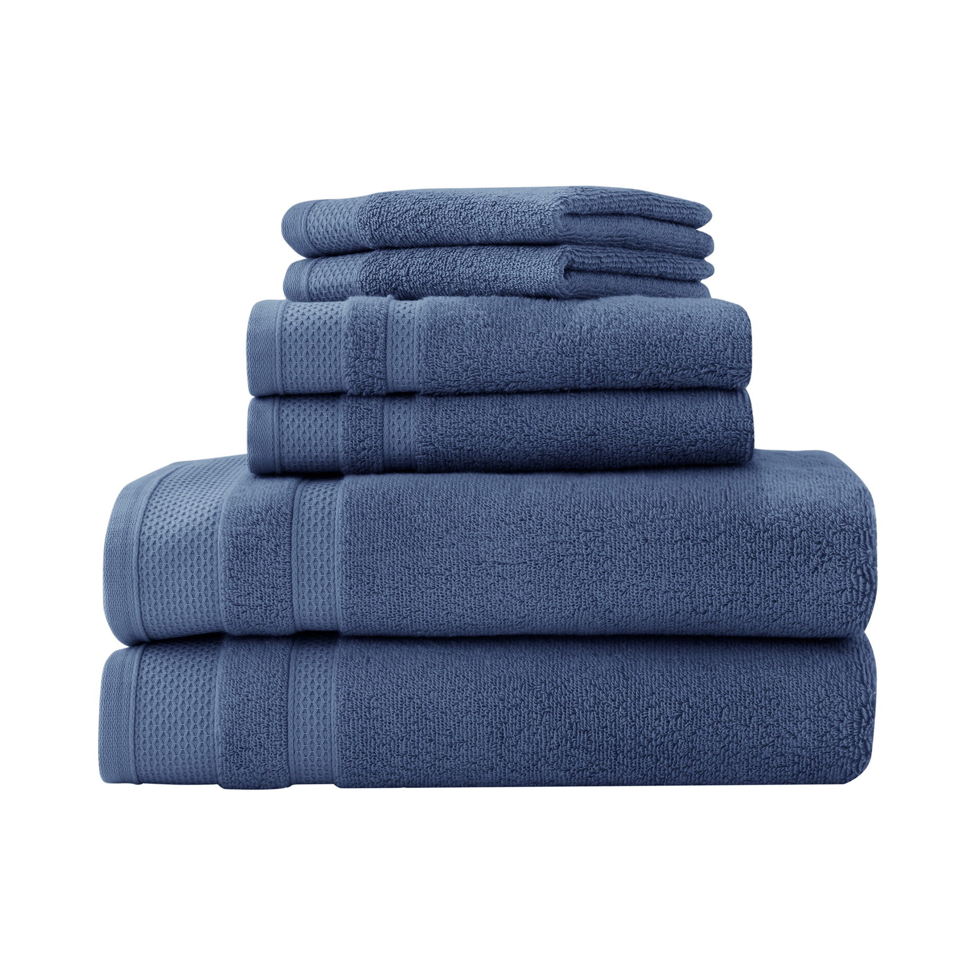 Hotel Style 6-Piece Bath Towel Set, 100% U.S. Grown Cotton, Washed Indigo