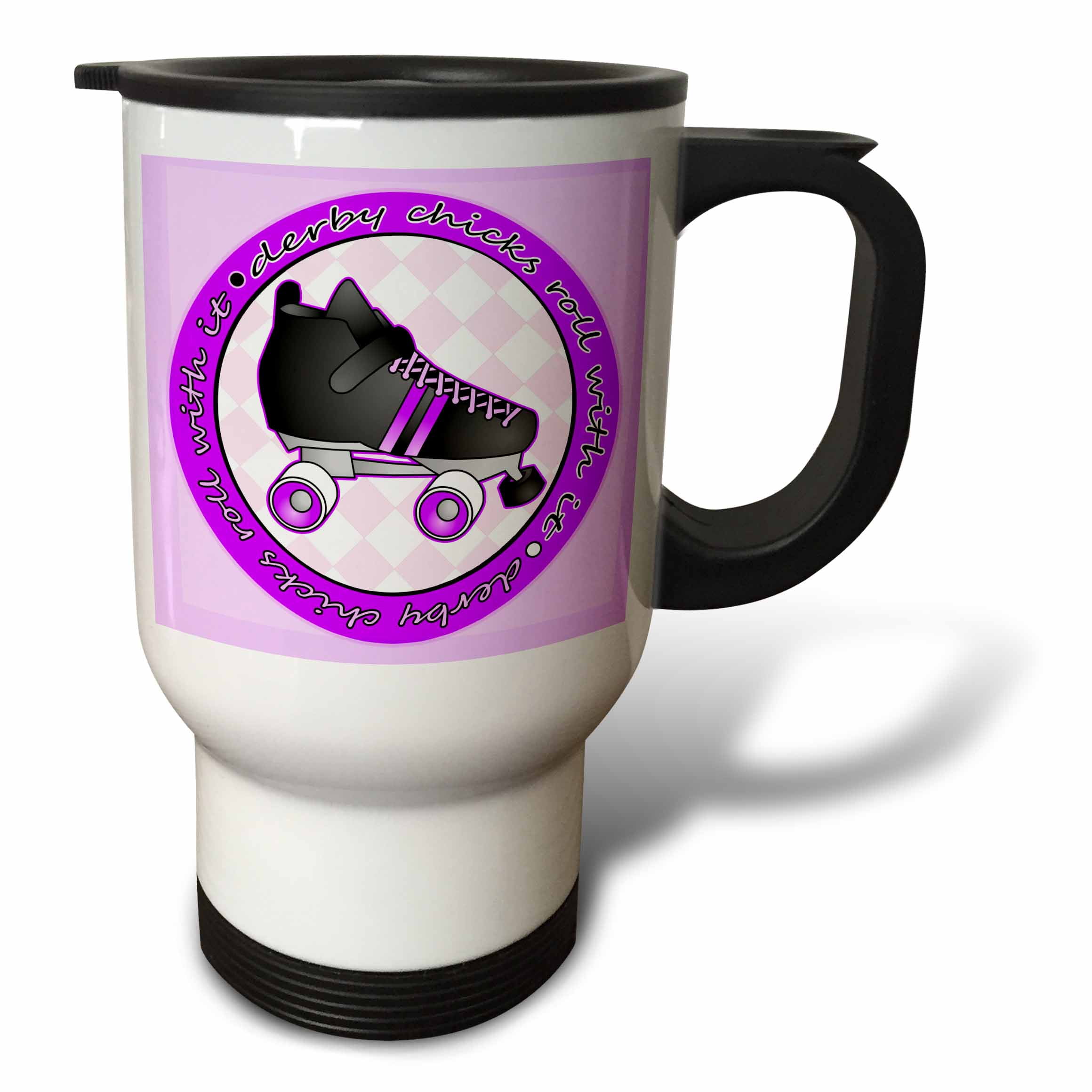3dRose Derby Chicks Roll With It Purple with Black Roller Skate, Travel Mug, 14oz, Stainless Steel by 3dRose