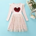 thumbnail image 2 of Odeerbi Kids Girls Cute Sparkly Sequin Tulle Dress Kids Heart Print Long Sleeve Dress Fashion Comfortable Solid Color Mesh Dress Kids Girls Clothes, 2 of 9