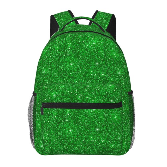 Balery Green Glitter Mochila Escolar Impresa, Mochila Ligera para Viajes Casual, Mochila Duradera y Cómoda Multifuncional, Mochila para Laptop-One Size