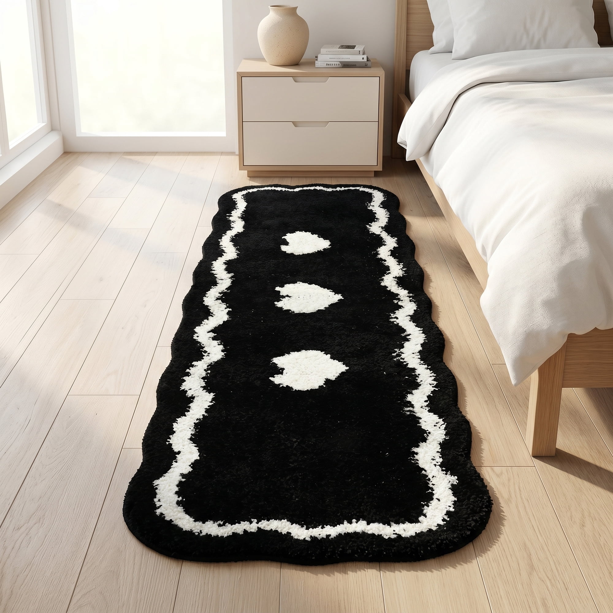 Unique Bargains Extra Long Shaggy Faux Fur Non-Slip Plush Rug Black 47" x 16"