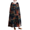 thumbnail image 1 of Vestido holgado vintage con bolsillos y estampado de manga larga y cuello redondo para mujer, 1 of 8