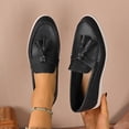 thumbnail image 5 of Womens Platform Loafers Slip On Tassel Decor Black PU Faux Leather Water-Resistant Comfortable Cushioned Casual Office Work Shoes,Size 7.5, 5 of 9