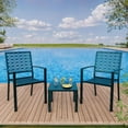 thumbnail image 3 of 3 Piece Outdoor Patio Table and Chairs Set Small Bistro Table and Chairs Set of 2 Coffee Table Balcony Furniture Sets for Apartments Outside Bistro Dining Sets for Backyard/Porch/Deck/Pool (Blue), 3 of 7