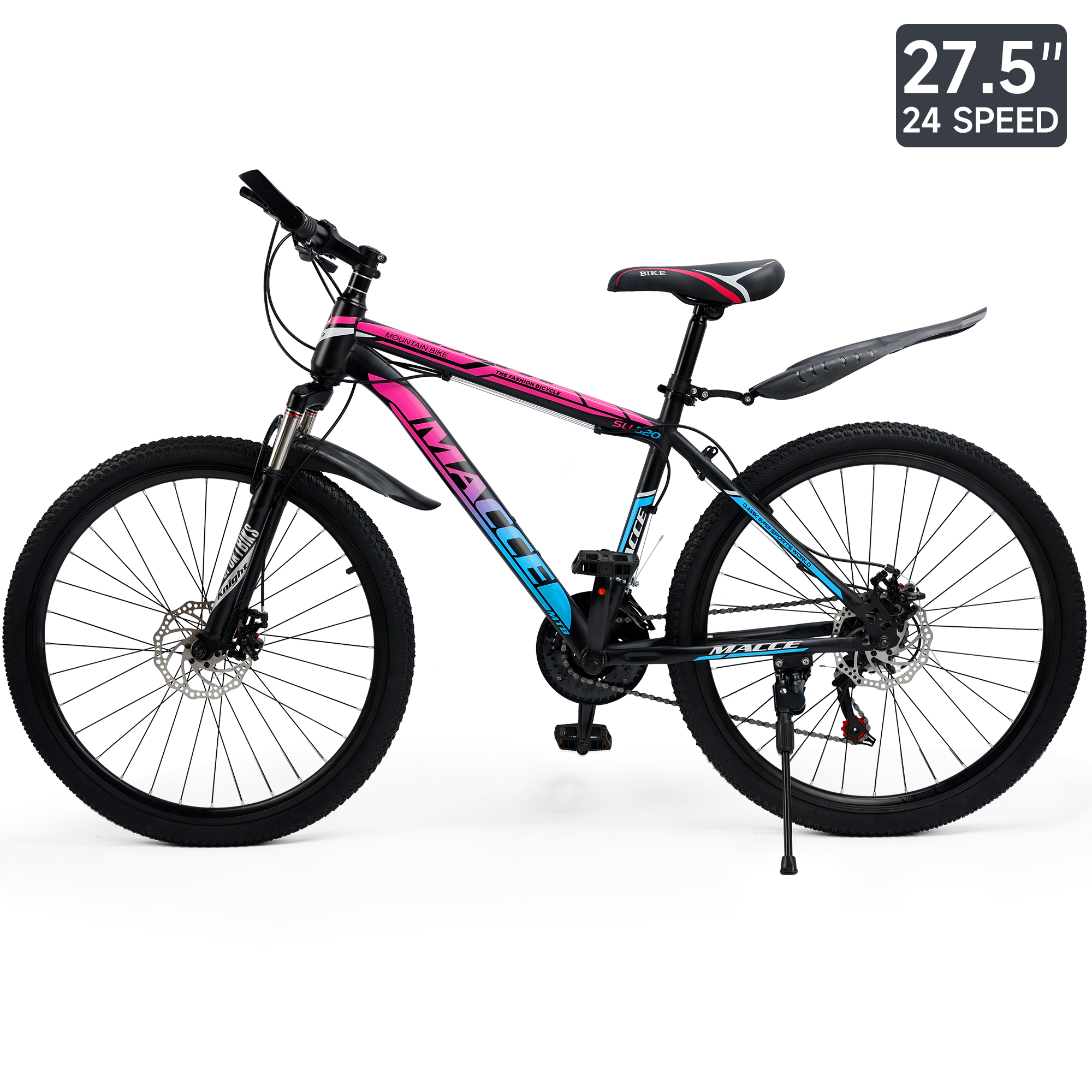 ARTUDATECH 24 26 27.5 Inch Mountain Bike, 24 Speeds with V/Disc Brakes High-Carbon Steel Frame Mens Womens Mountain Bike, Front Suspension MTB Bicycle for Adult & Teenagers