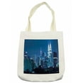 thumbnail image 1 of Cityscape Tote Bag, Kuala Lumpur Skyline Night KLCC Twin Towers Malaysian Landmark Monochromic Photo, Cloth Linen Reusable Bag for Shopping Books Beach and More, 16.5" X 14", Cream, by Ambesonne, 1 of 2
