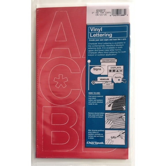 Chartpak 3-inch Red Stick-on Vinyl Letters & Numbers (01072), 3 PACKS