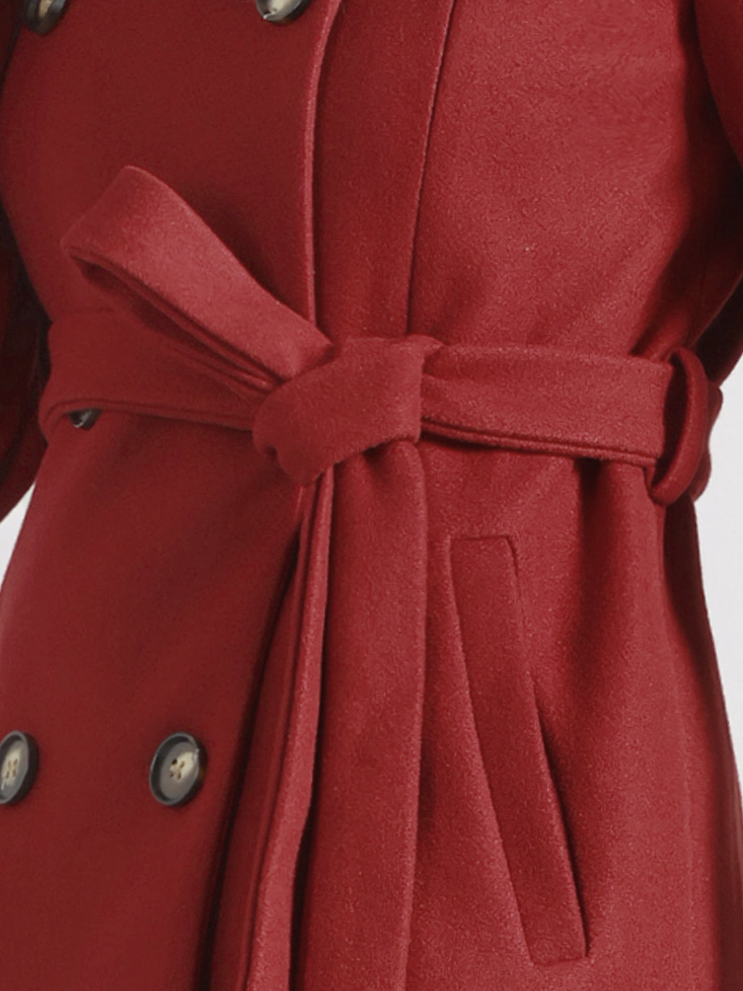 DARING DIVA Women's Double Breasted Slant Pocket Button Down Belted Coats Dark Red S