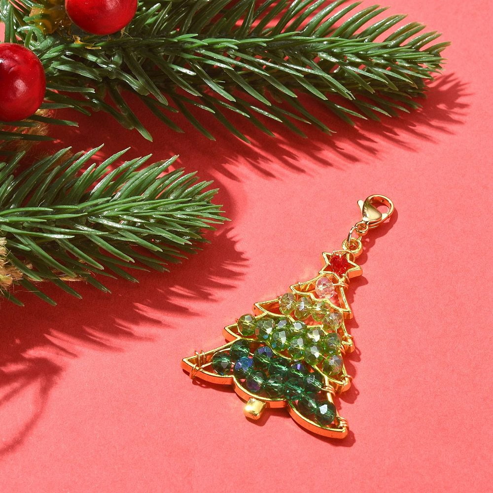 Christmas Theme Alloy Big Pendant Decoration with Glass Beads Christmas Tree Golden 54mm Tree: 42x32.5x7mm DIY