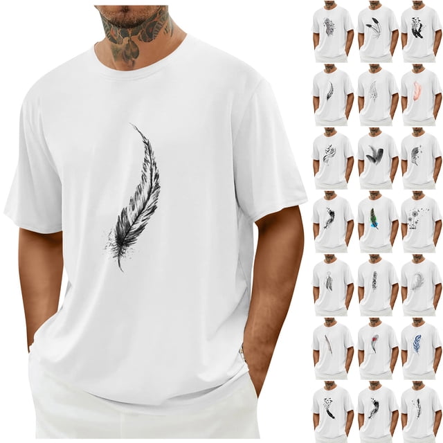 QATAINLAV Shirts Chemises pour Hommes Été 2025 T - Décontractés Col Rond Manches Courtes Blouses Mode Graphique Muscle Shirts Coton Basiques Tees Tops Prime By Hour Blanc G