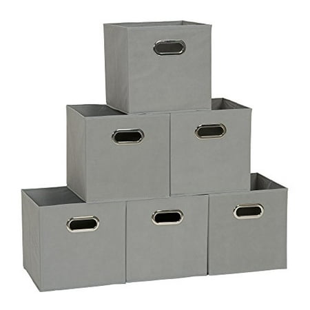 Household Essentials 84-1 Foldable Fabric Storage Bins | Set of 6 Cubby Cubes with Handles | Teafog, 6 lbs, Grey, 6 Count