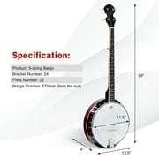 Infans 5-string Banjo, 39” Full Size Banjo w/ 24 Bracket Remo Head
