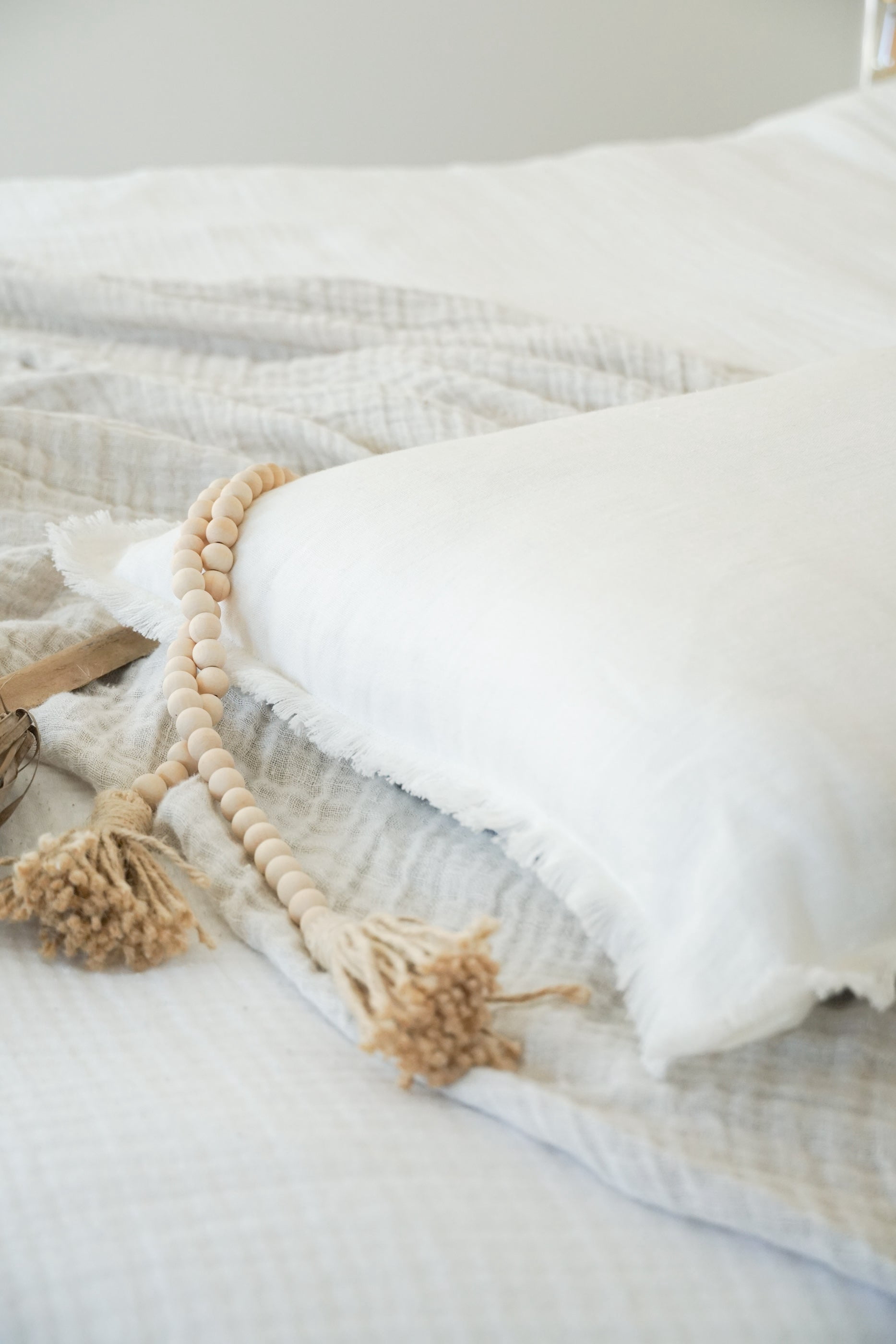 Bright White Fringe So Soft Linen Pillows 14X20 Down Alternative Insert