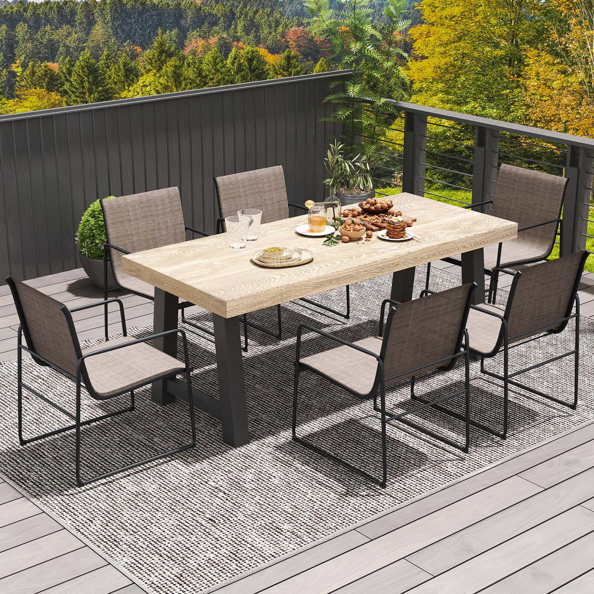 Costway 2 PCS Outdoor Dining Chairs Patio Furniture Chair with Breathable Seat & Backrest