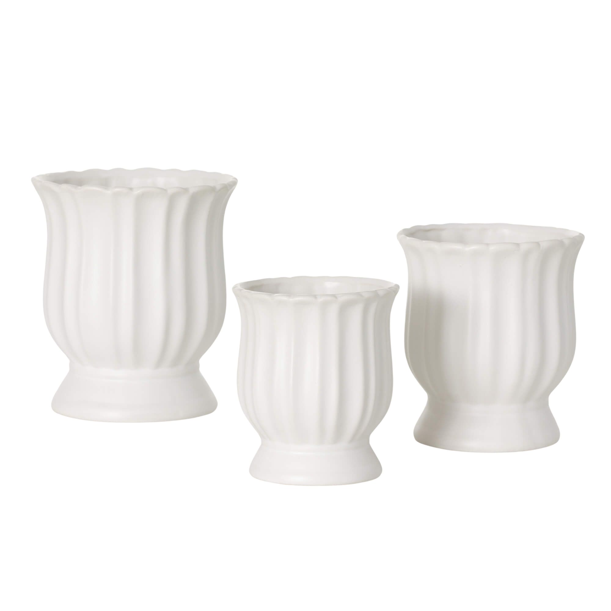 Sullivans 7", 6" & 5.25" White Tulip Planter Set of 3, Ceramic