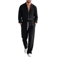 thumbnail image 2 of LEKWK 2 Piece Casual Set for Men Long Sleeve Button Down Shirt and Drawstring Pants Lightweight Breathable Sleepwear Summer Casual Lounge Outfit Black M, 2 of 6