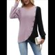 thumbnail image 3 of Suéteres de Punto para Mujer, Otoño Invierno, Informales, de Larga, Cuello Redondo, Acanalados, con Botones y Bloques de Color Rosa L, 3 of 8