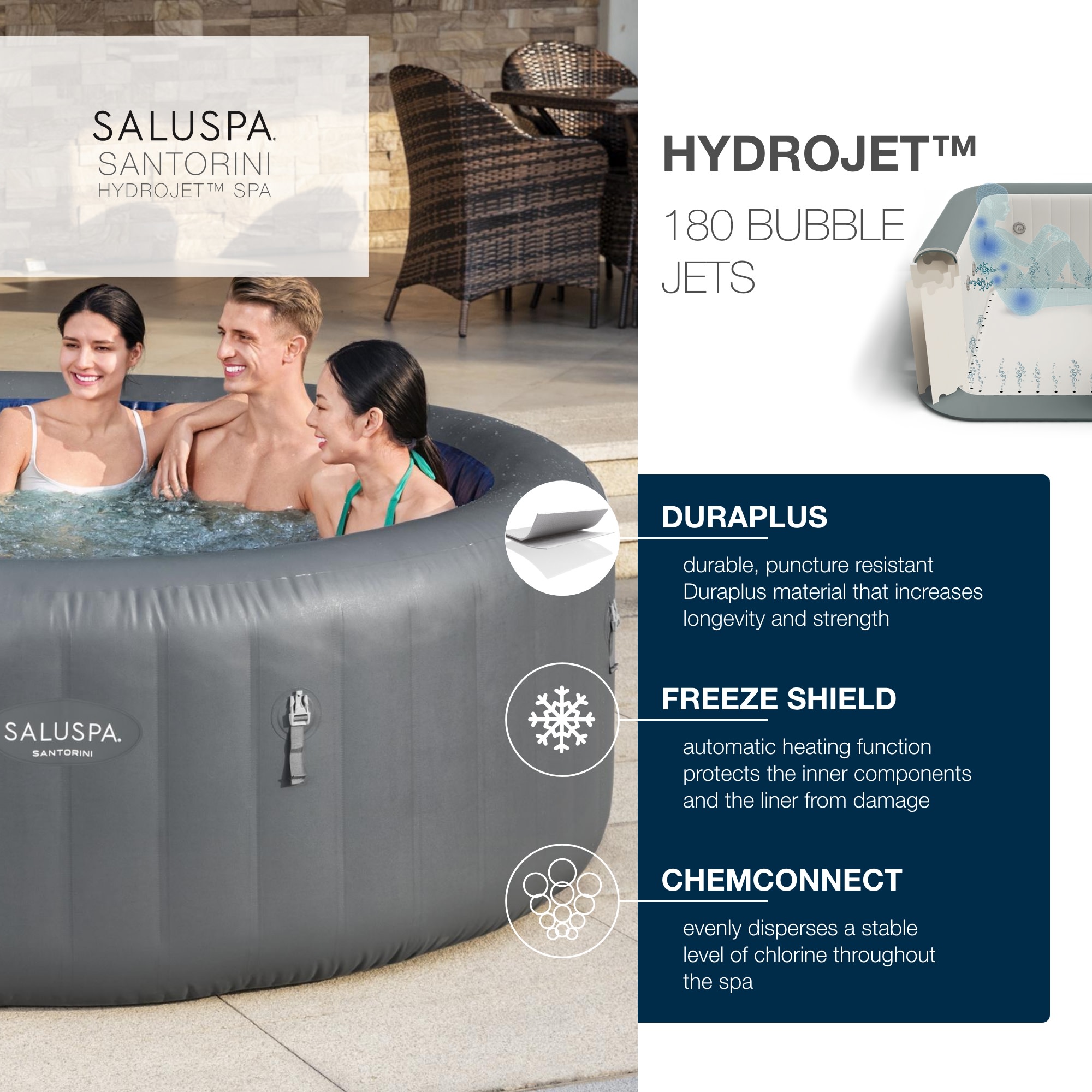 SaluSpa Santorini Inflatable Hot Tub with ColorJet LED Light 5-7 person, Maximum Temperature of 104˚F - image 2 of 14