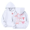 thumbnail image 2 of Fengqque Girl's Autumn and Winter Long Sleeved Bow Print Hoodie Pocket Loose Fitting Pullover 2-14 Years Old White 2 Years, 2 of 9