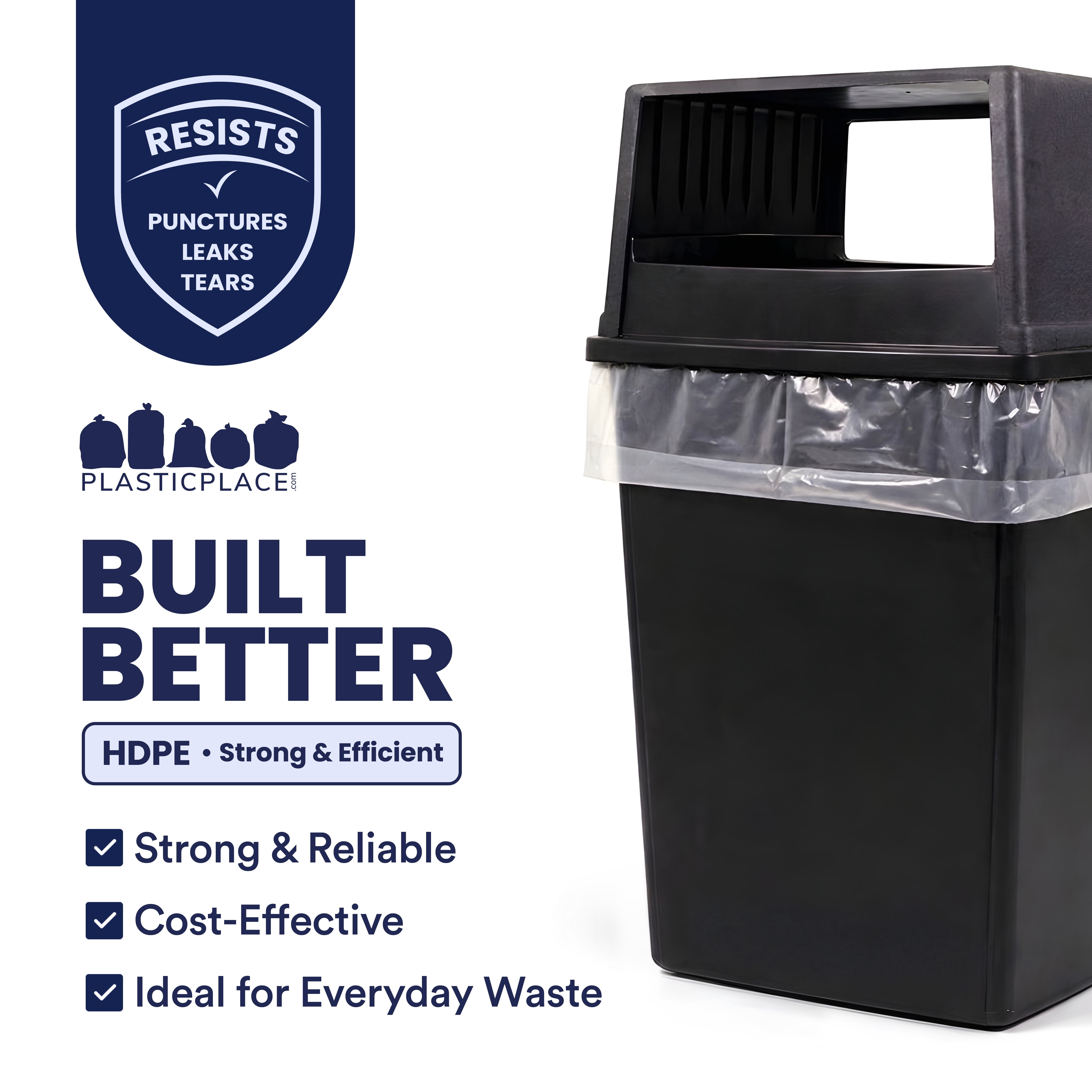Plasticplace 56 Gallon Trash Bags - Clear High Density Garbage Bags - Heavy Duty, Scent-Free, Large Trash Can Liners for Kitchen, Commercial, & Garden Use 16 Microns, Leak-Proof, 43" x 48", 150 Count