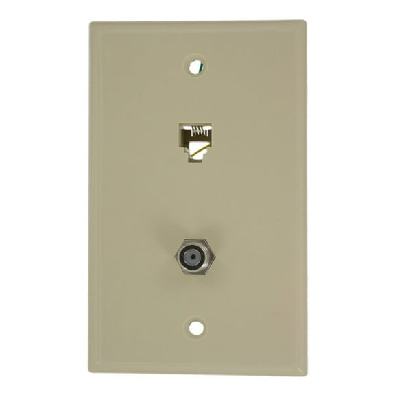 Leviton 40259-I Ivory Combination Telephone Jack and F-Connector Wall Plate