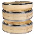 thumbnail image 1 of 2 Tier Kitchen Bamboo Steamer with Double Stainless Steel Banding suitable for Asian Cooking Buns Dumplings, 1 of 5