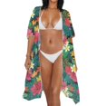 thumbnail image 3 of HELLHERO Polyester Long Kimono Swimsuit Cover Up for Vacation Cardigan Lightweight Tropical Floral Print, 3 of 4