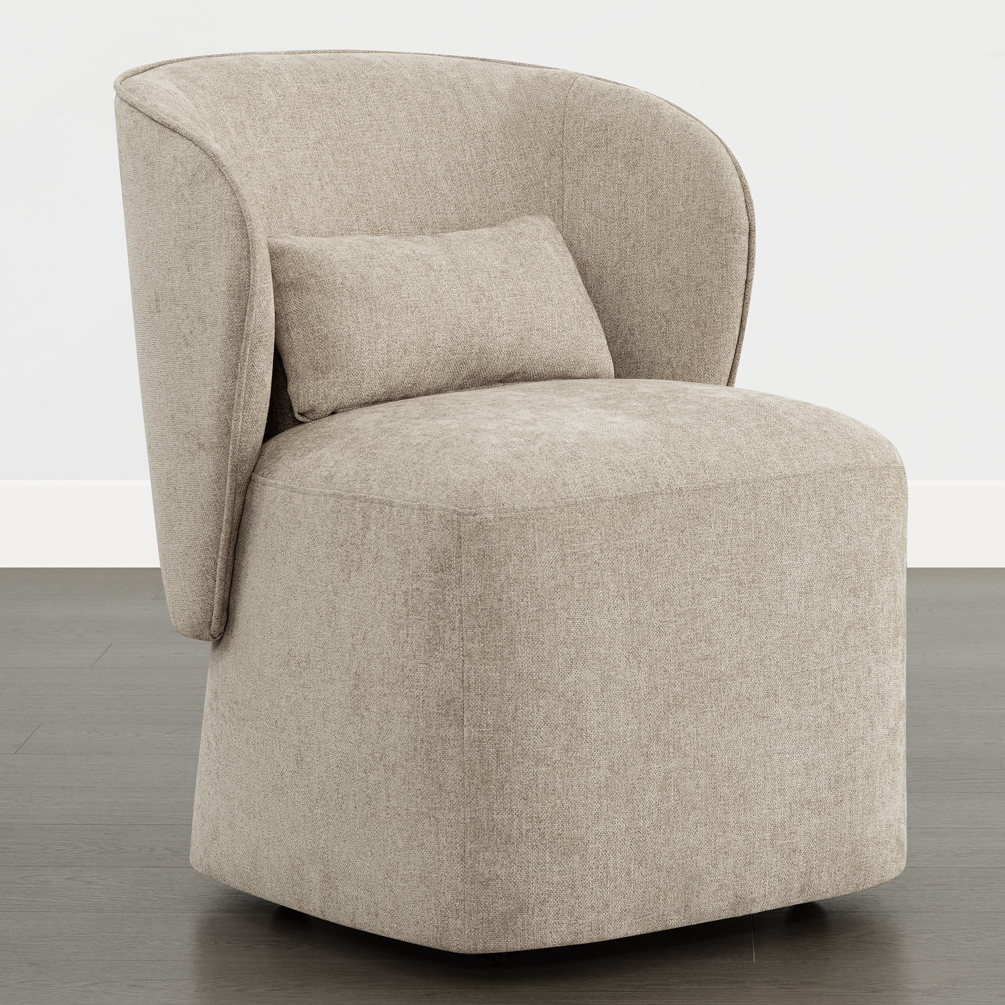 Spruce & Spring Rolling Dining Chairs, Spill-Proof & Stain Resistant Barrel Armchair with Casters, Modern Upholstered Seat and Removable Back Support Pillow for Kitchen Living Room, Khaki