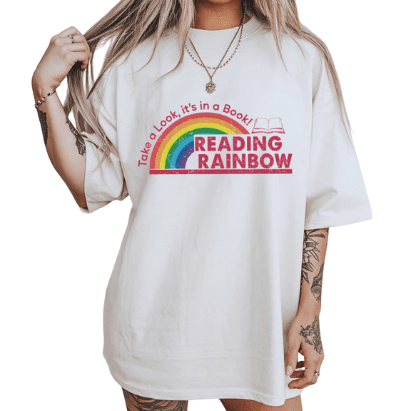 Distressed Vintage Reading Shirts White S-5XL Delightful Book Lover Reading Rainbow Print Tshirt Graphic Tees Tops