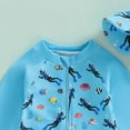 thumbnail image 5 of Zanarzt Toddler Infant Baby Boys Swimsuit Kids Rash Guard One Piece Newborn Zipper Bathing Suit Swimwear with Hat Blue,12-18 Months, 5 of 7
