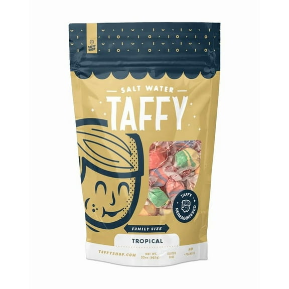 Taffy Shop Tropical Mix Salt Water Taffy - Small Batch Salt Water Taffies Made in the USA - Super Soft, and Sweet - Guaranteed Fresh - Gluten-Free, Soy-Free, Peanut-Free - 32oz Bag