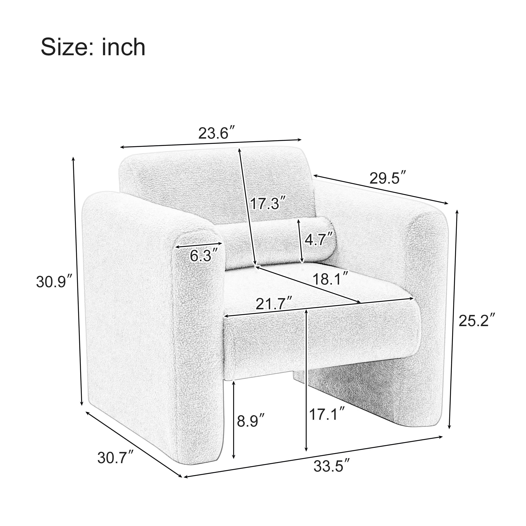 Homy Casa Modern Accent Chair with Wide Arms, Upholstered Reading Armchair, Cream White Bouclé