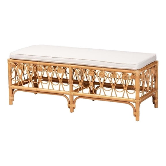 bali & pari Ibiza 18.5" Modern Bohemian Rattan Bench in Natural Brown