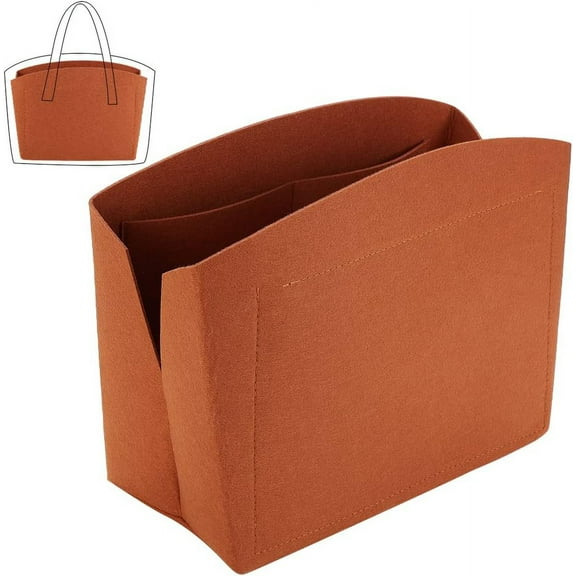 1pc Purse Organizer Insert Large Bag Organizer with Alloy Zipper Brown Felt Handbags Base Shaper Shell-Shaped Bag Organizer Tote Liner Pouch for Tote Bag Handbag Purse 11.8×5.1×9” for making