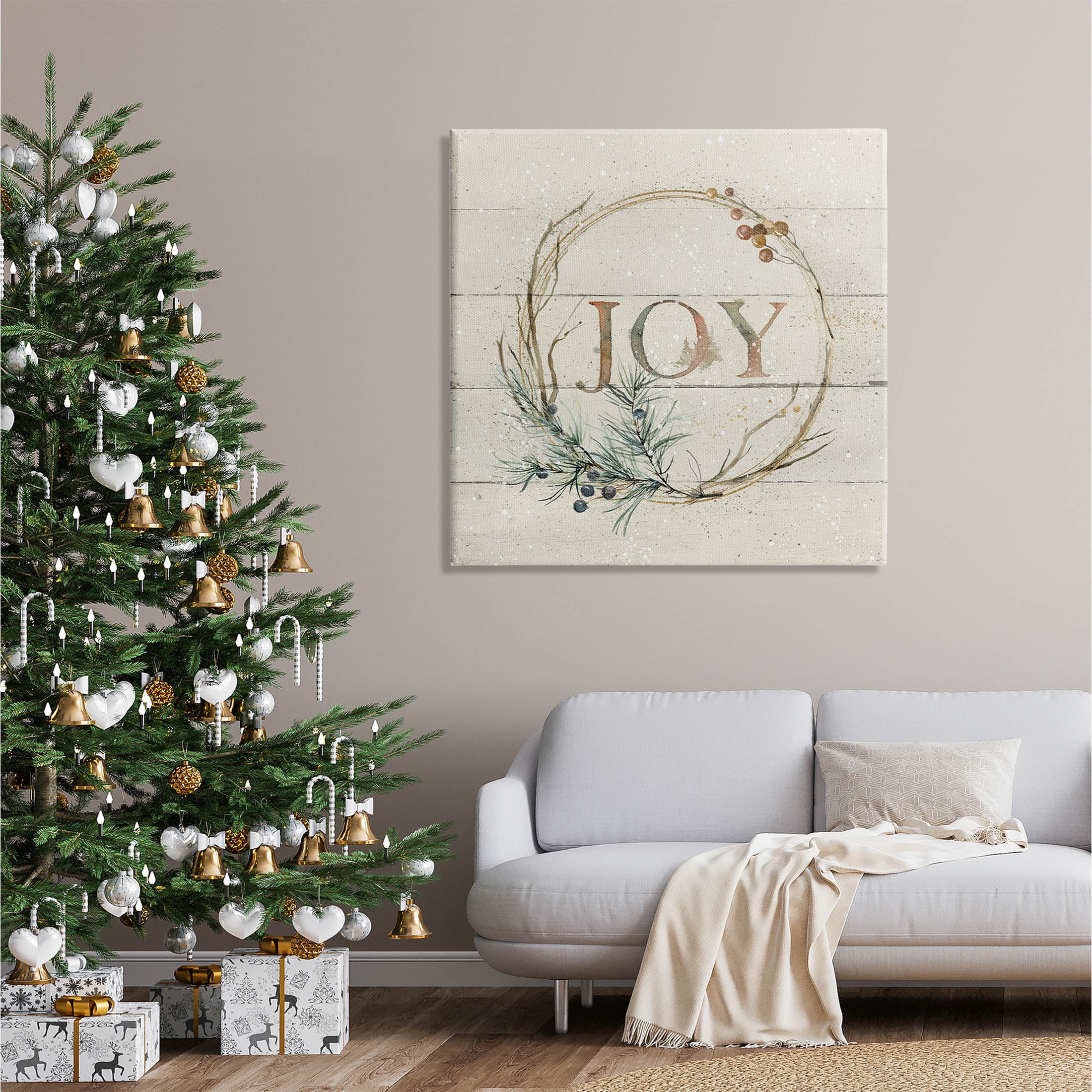 Stupell Industries Seasonal Winter Joy Wreath Graphic Art Gallery Wrapped Canvas Print Wall Art, Design by Carol Robinson